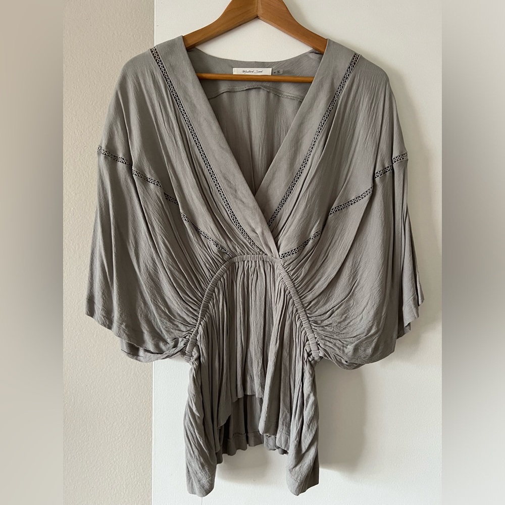 LAST CHANCE Mustard Seed Blouse | Size M | Blue Grey Blouse Crochet Details